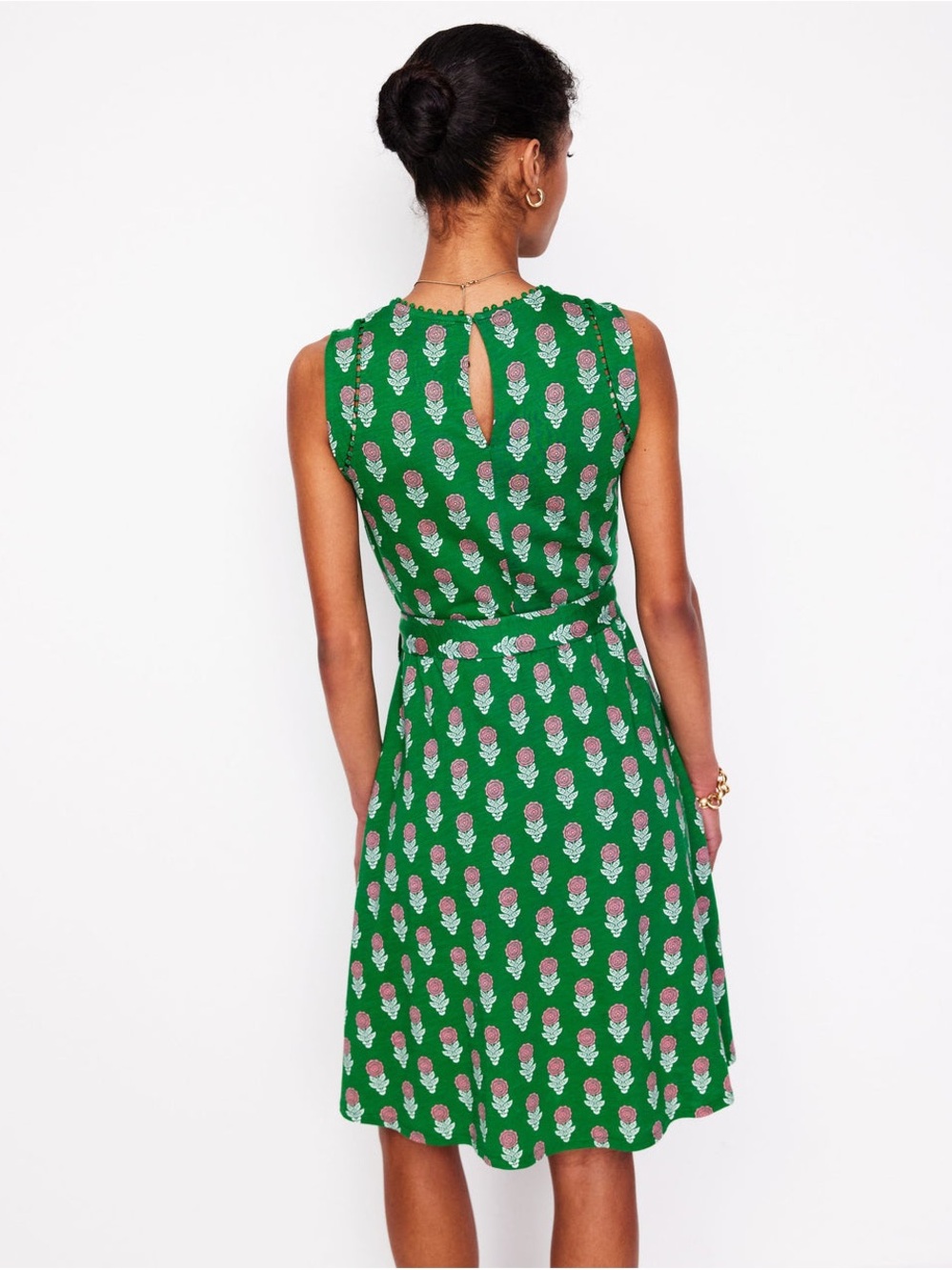 Boden Green Floral Tie-Waist Sleeveless Dress - Picture 3 of 9